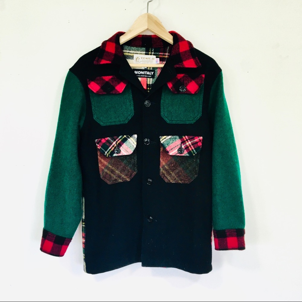 Vintage 90s Wool Color Block Flannel Shirt Jacket SMALL
